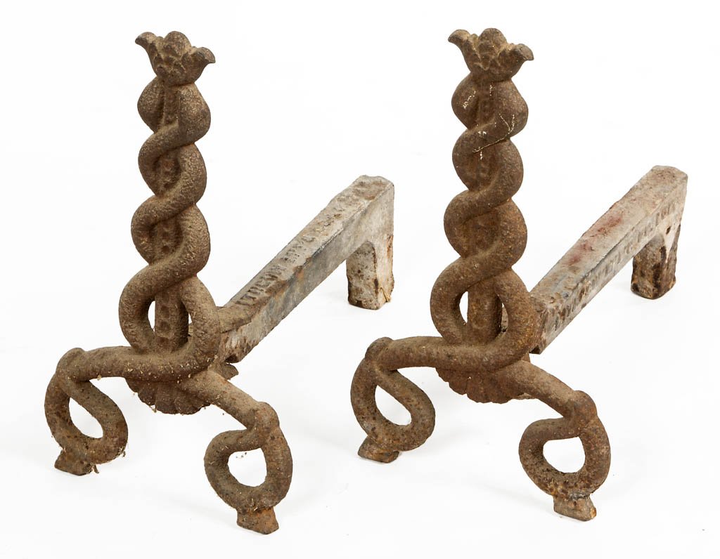 LOUISVILLE, KENTUCKY CAST-IRON ANDIRONS, PAIR (1 of 1)