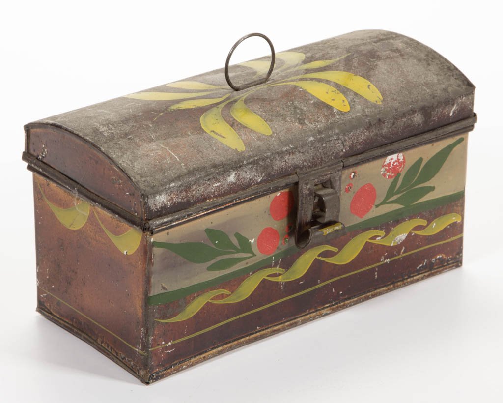 AMERICAN PAINT-DECORATED TOLE DIMINUTIVE RECEIPT BOX (1 of 2)