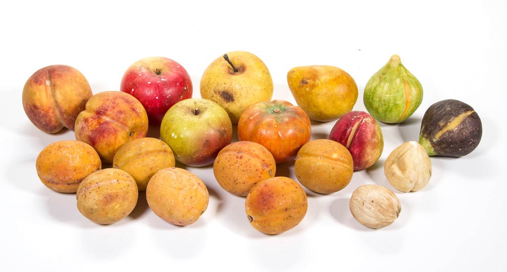 ASSORTED CARVED AND PAINTED STONE FRUIT, LOT OF 20 (1 of 1)