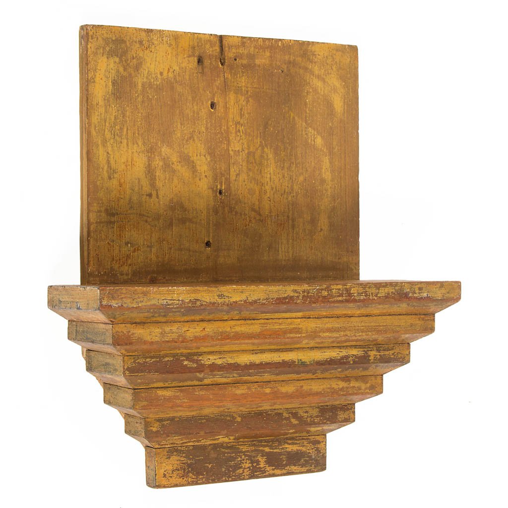 AMERICAN WALNUT AND POPLAR MUSTARD-PAINTED CLOCK SHELF (1 of 1)