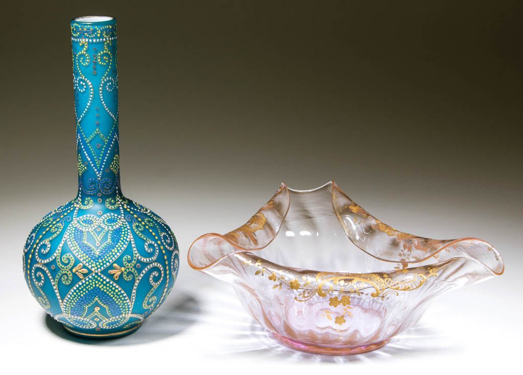 MOSER-STYLE DECORATED ARTICLES, LOT OF TWO (1 of 1)