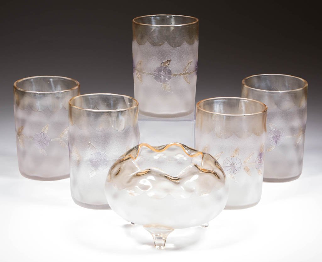 POMONA DIAMOND-OPTIC TUMBLERS, SET OF FIVE (1 of 1)