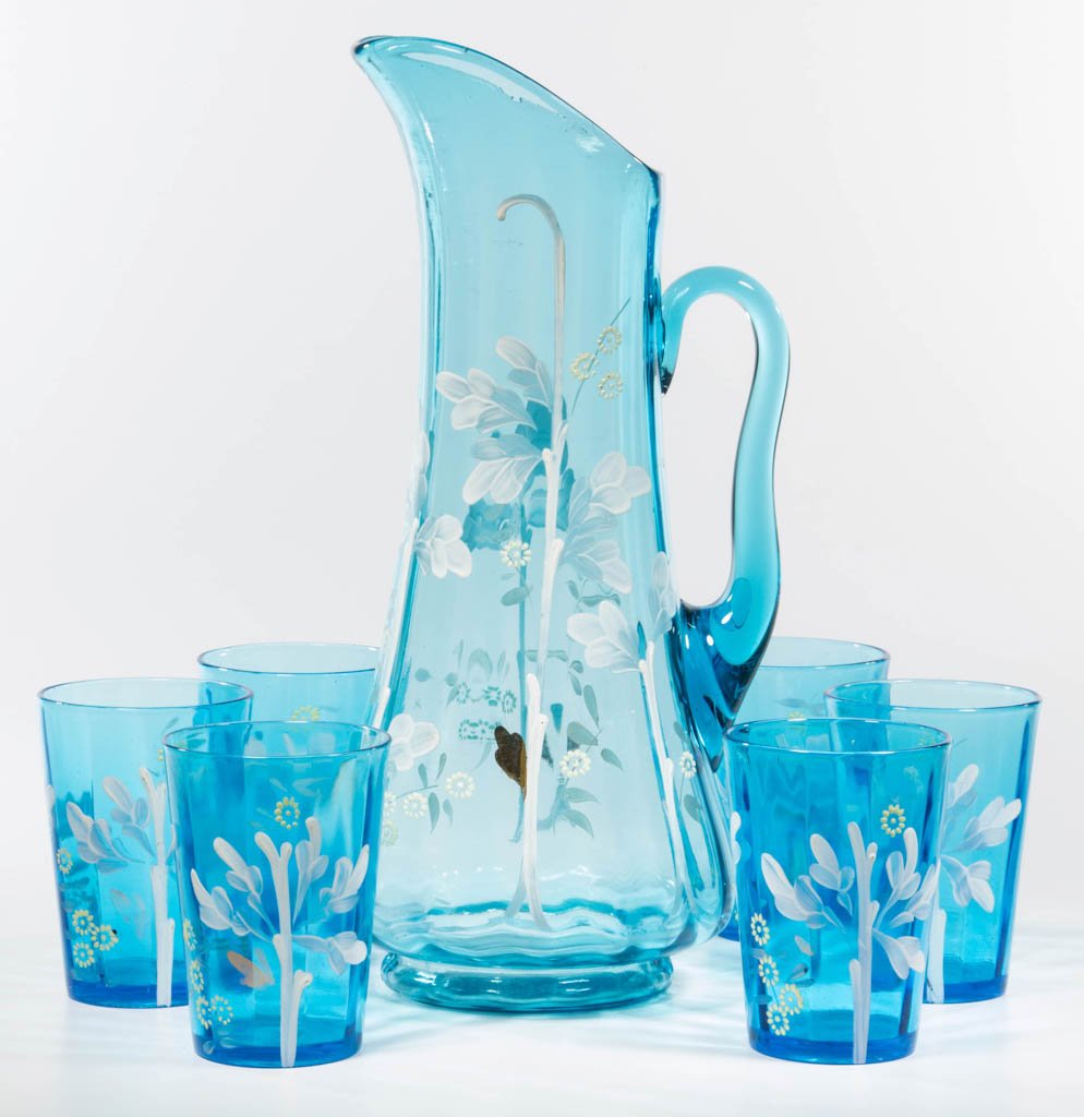 VICTORIAN DECORATED PANEL-OPTIC SEVEN-PIECE WATER SET (1 of 1)