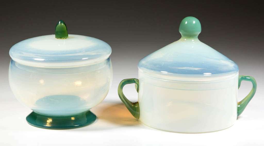 ASSORTED FRY FOVAL ART GLASS COVERED BOWLS, LOT OF TWO (1 of 1)