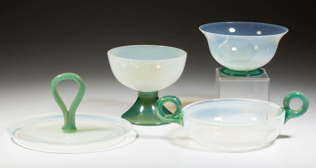 ASSORTED FRY FOVAL ART GLASS ARTICLES, LOT OF FOUR (1 of 1)