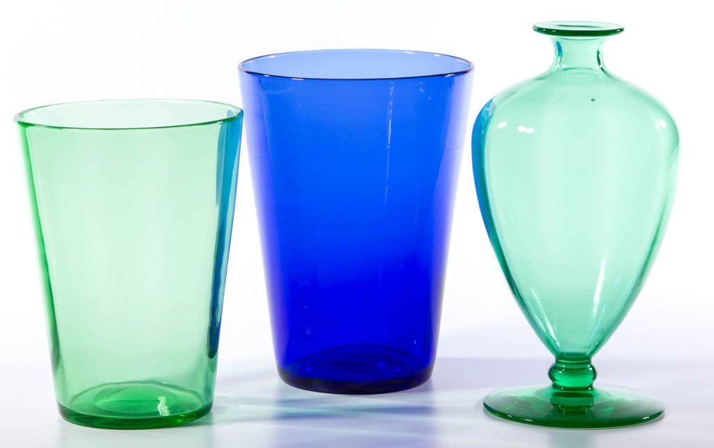 ASSORTED FRY COLORED GLASS ARTICLES, LOT OF THREE (1 of 1)