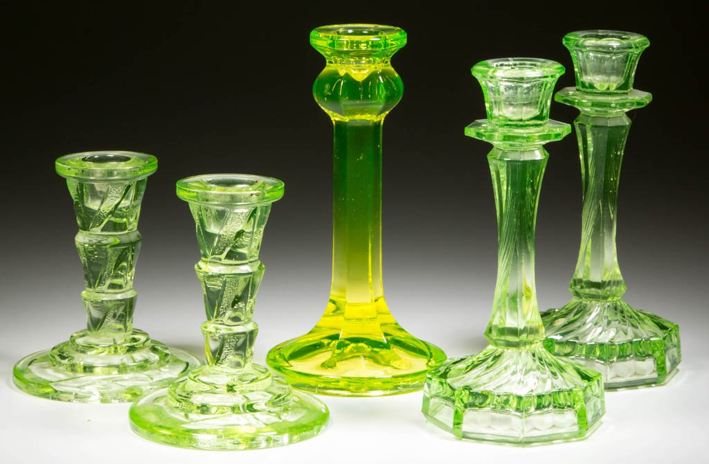 ASSORTED PRESSED CANDLESTICKS, LOT OF FIVE (1 of 1)