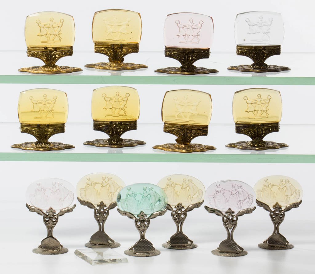 CZECHOSLOVAKIAN INTAGLIO GLASS PLACE CARD HOLDERS, LOT (1 of 1)