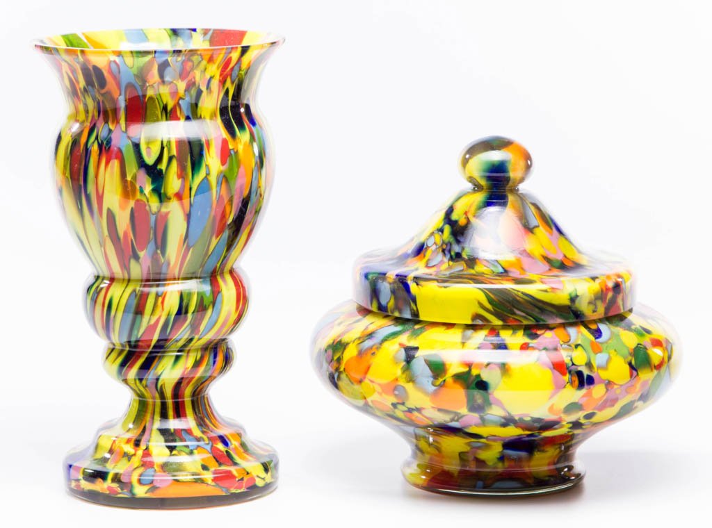 CZECHOSLOVAKIAN SPATTER GLASS ARTICLES, LOT OF TWO (1 of 1)