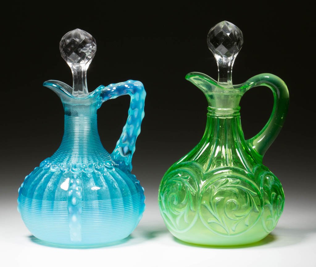 ASSORTED PRESSED OPALESCENT CRUETS, LOT OF TWO (1 of 1)