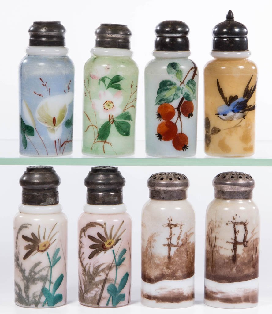 ASSORTED DECORATED OPAL SALT / PEPPER SHAKERS, LOT OF (1 of 1)