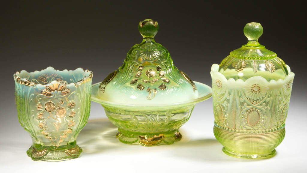 ASSORTED PRESSED OPALESCENT ARTICLES, LOT OF THREE (1 of 1)