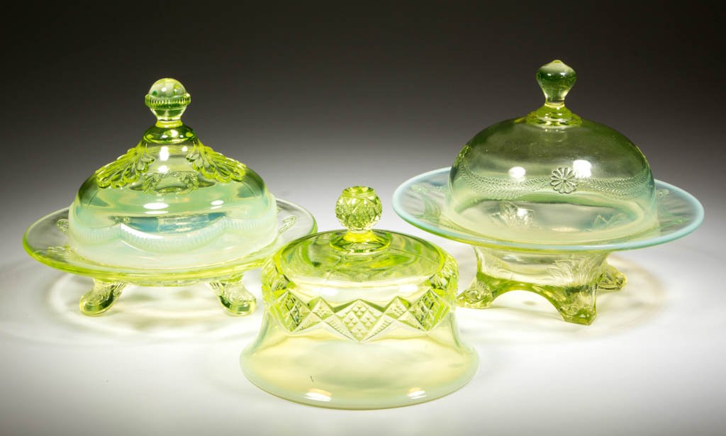 ASSORTED PRESSED OPALESCENT BUTTER DISHES, LOT OF TWO (1 of 1)