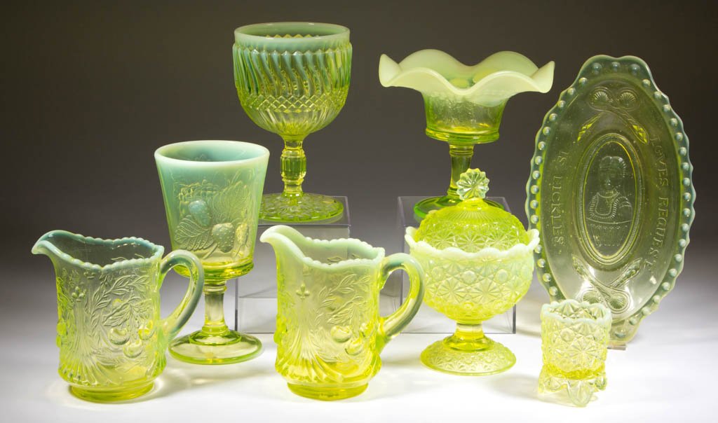 ASSORTED PRESSED OPALESCENT ARTICLES, LOT OF EIGHT (1 of 1)