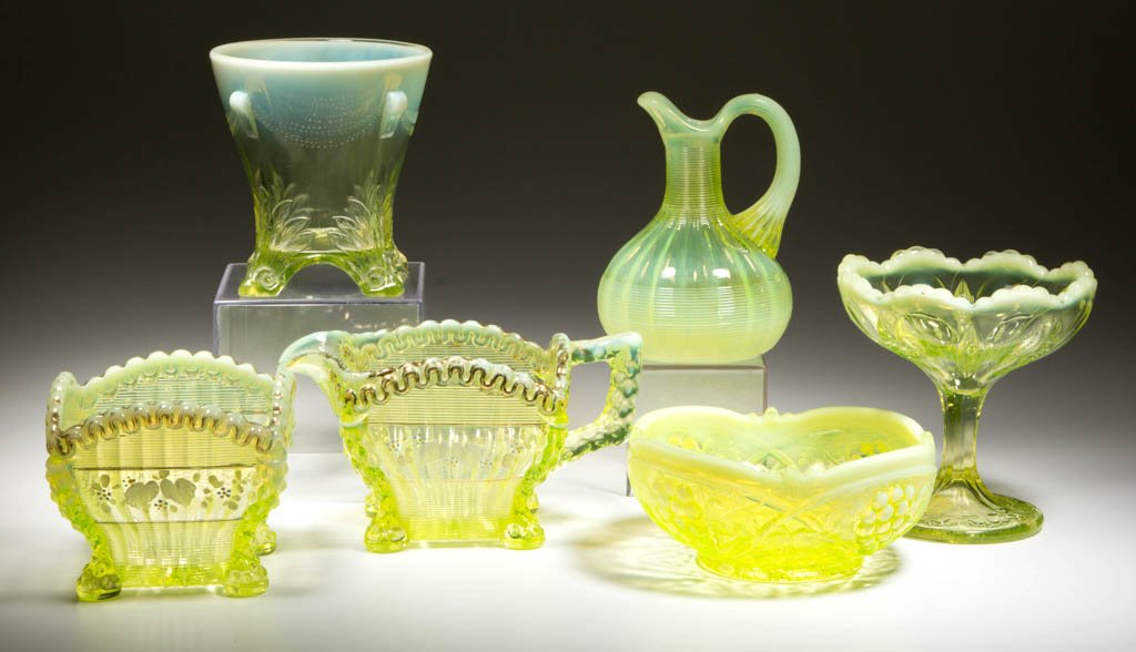 ASSORTED PRESSED OPALESCENT ARTICLES, LOT OF FIVE (1 of 1)