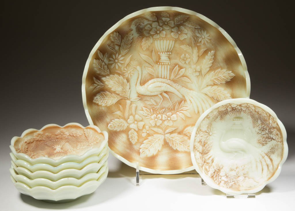 PEACOCK AND URN SEVEN-PIECE ICE CREAM SET (1 of 1)