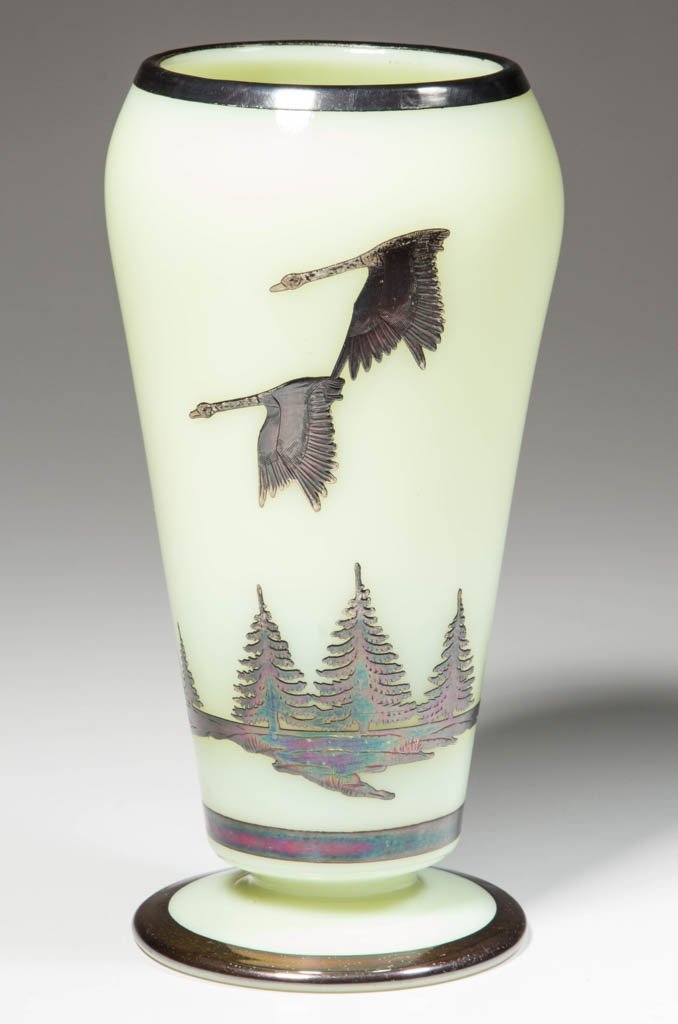 SILVER-OVERLAY CUSTARD GLASS VASE (1 of 1)