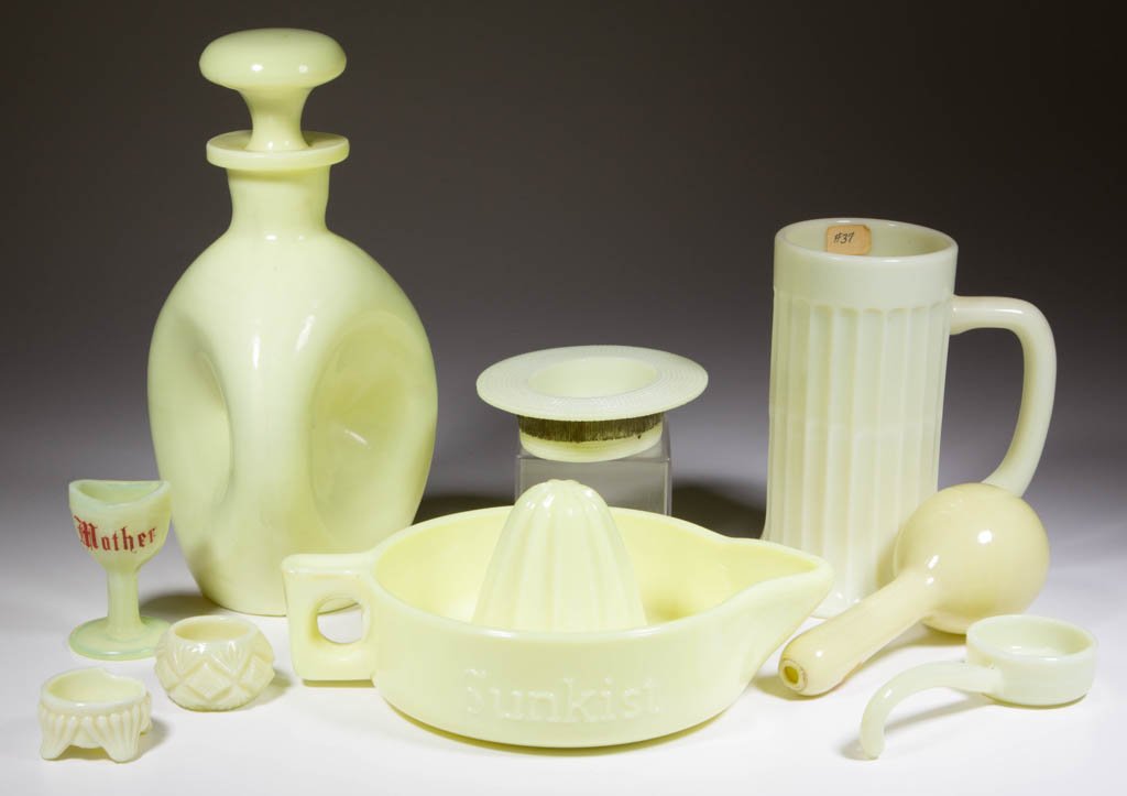 ASSORTED CUSTARD GLASS ARTICLES, LOT OF NINE (1 of 1)