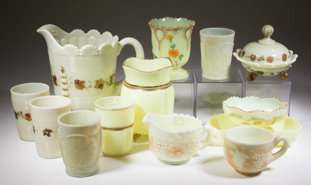 ASSORTED CUSTARD GLASS ARTICLES, LOT OF 13 (1 of 1)