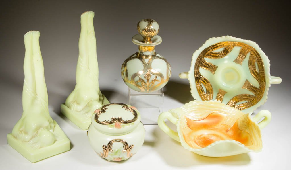 ASSORTED CUSTARD GLASS ARTICLES, LOT OF SIX (1 of 1)