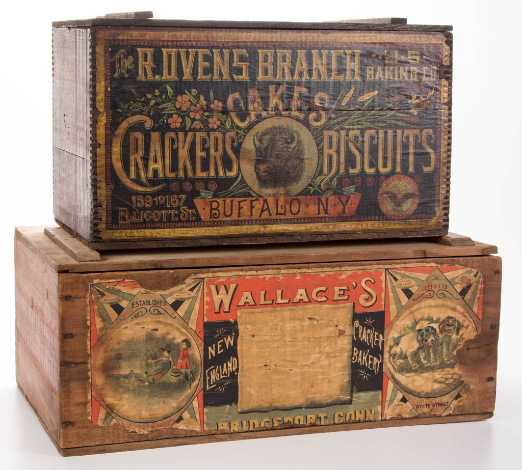 COUNTRY STORE ADVERTISING BISCUIT BOXES, LOT OF TWO (1 of 3)