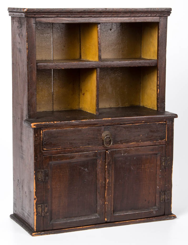 AMERICAN PAINTED PINE MINIATURE STEP-BACK CUPBOARD (1 of 3)