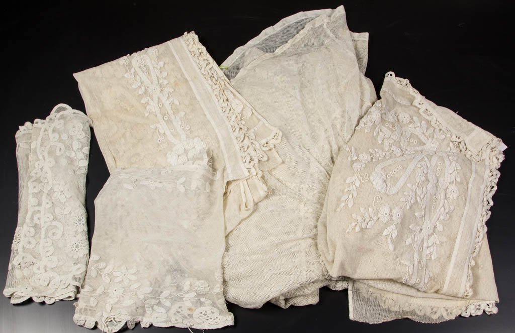 VICTORIAN NETTED LACE BED COVER / CANOPY AND PANELS, (1 of 1)