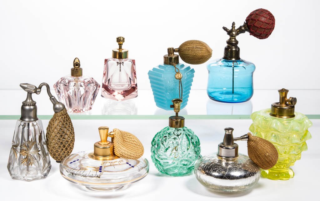 ASSORTED GLASS ATOMIZERS, LOT OF NINE (1 of 1)