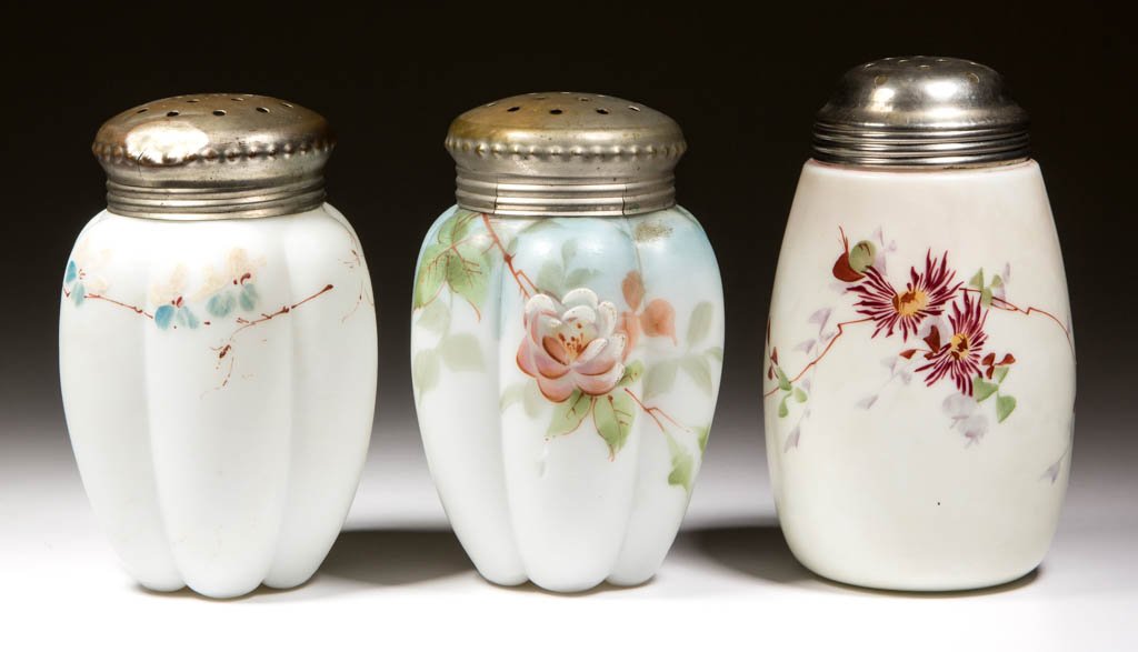 ASSORTED DECORATED OPALWARE SUGAR SHAKERS, LOT OF THREE (1 of 1)