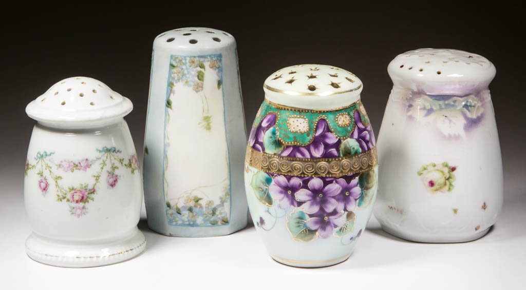 ASSORTED DECORATED CERAMIC SUGAR SHAKERS, LOT OF FOUR (1 of 1)