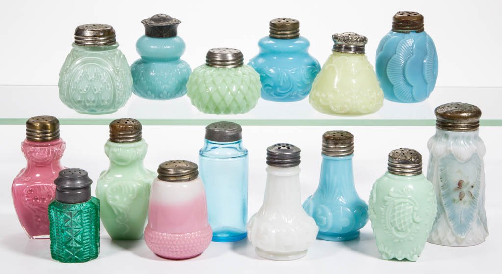 ASSORTED PATTERN CASED, OPAQUE AND OTHER GLASS SALT AND (1 of 1)