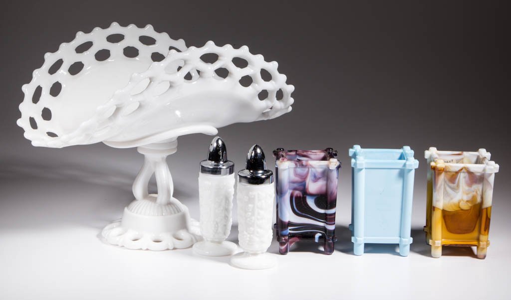 ASSORTED OPAQUE GLASS TABLE ARTICLES, LOT OF SIX (1 of 1)