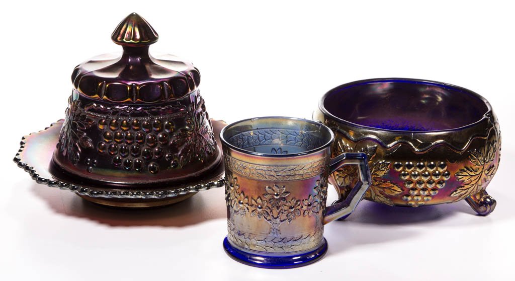 ASSORTED CARNIVAL GLASS ARTICLES, LOT OF THREE (1 of 1)