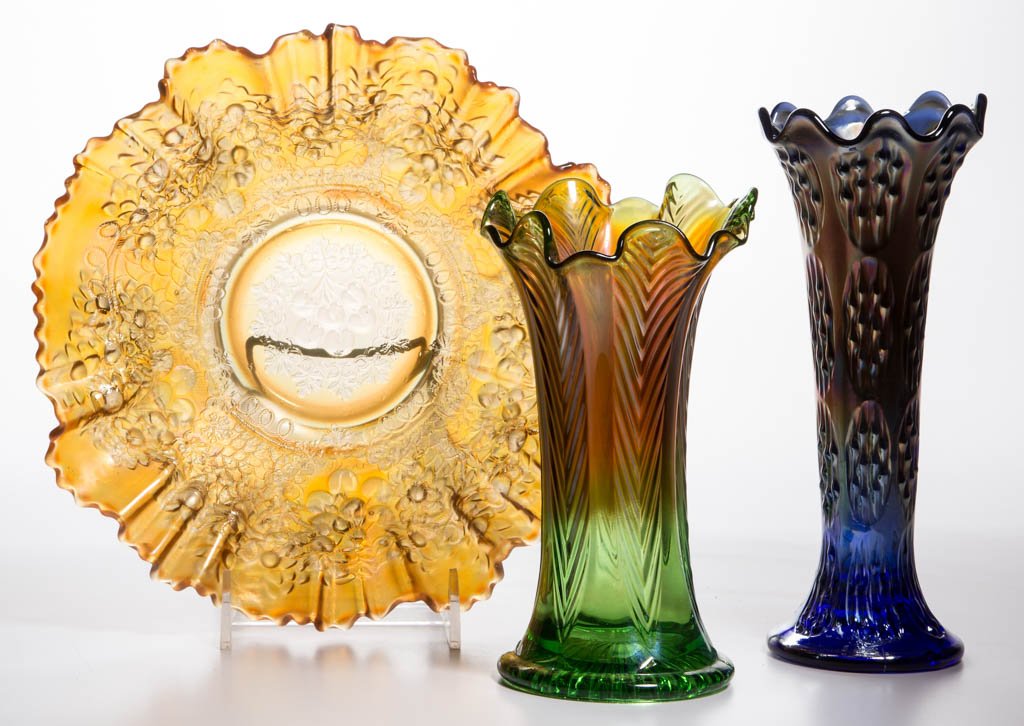 ASSORTED CARNIVAL GLASS ARTICLES, LOT OF THREE (1 of 1)