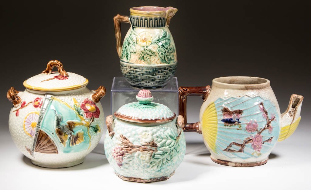 ENGLISH AND AMERICAN MAJOLICA TEAWARE ARTICLES, LOT OF (1 of 1)