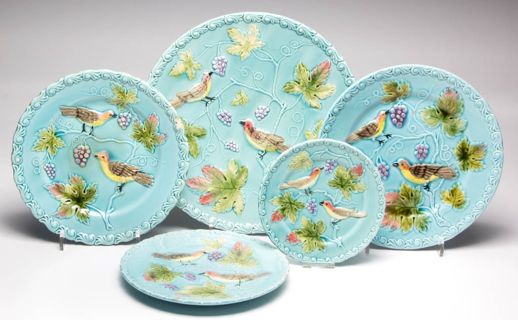 GERMAN MAJOLICA PLATES, LOT OF FIVE (1 of 1)