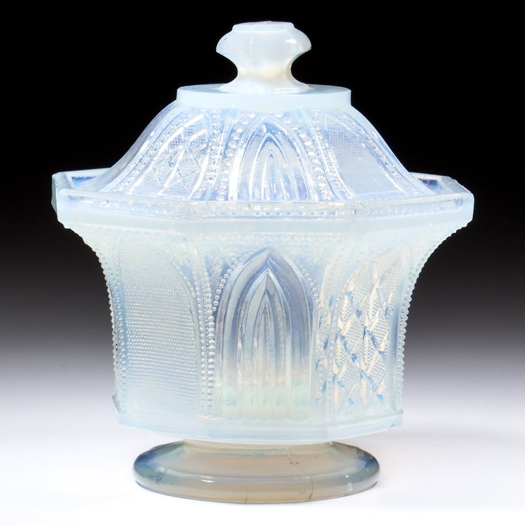 PRESSED LACY GOTHIC ARCH SUGAR BOWL AND COVER (1 of 1)