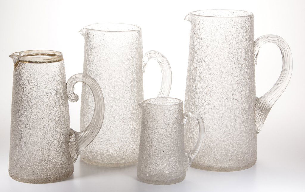 OVERSHOT GRADUATED SET OF TANKARD PITCHERS, LOT OF FOUR (1 of 1)