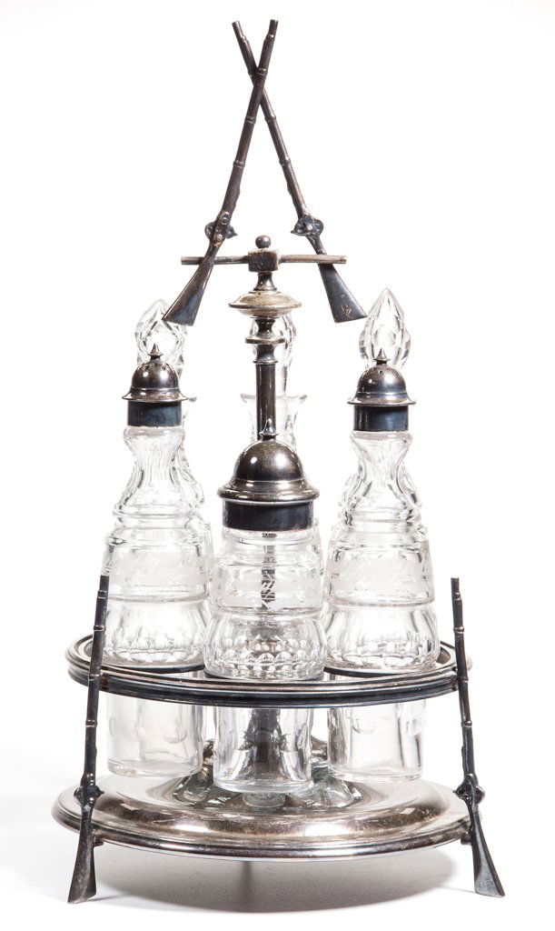 CUT AND ENGRAVED SIX-BOTTLE CASTER SET WITH (1 of 1)