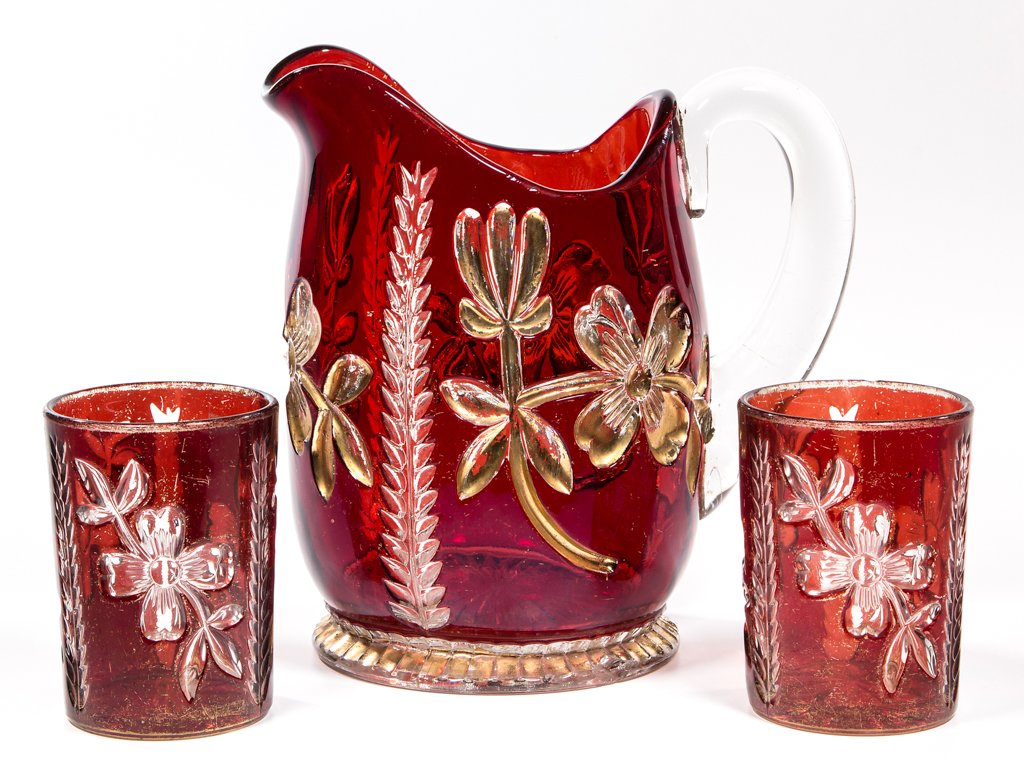 ART NAVO - RUBY-STAINED THREE-PIECE WATER SET (1 of 1)