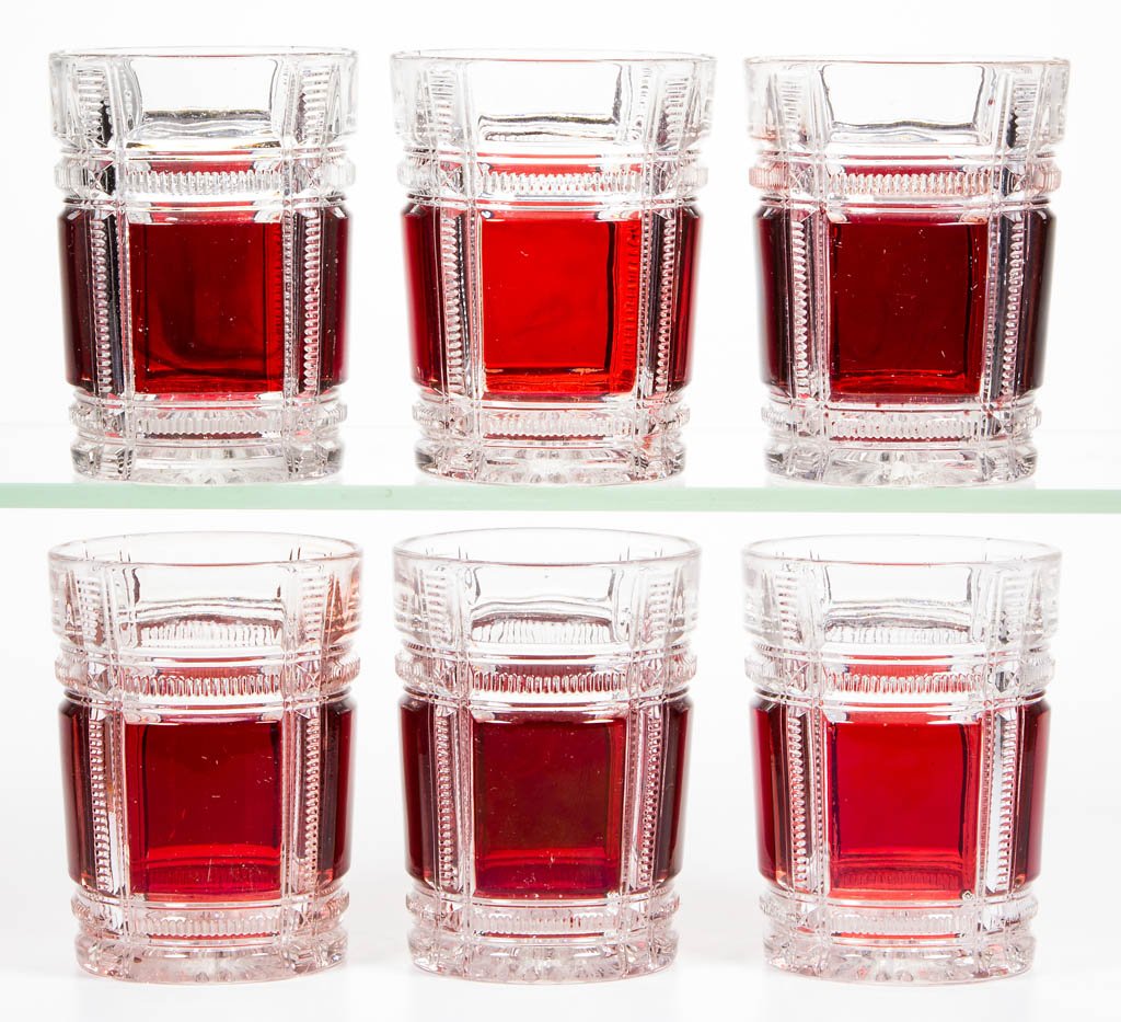 DUNCAN NO. 90 / ZIPPERED BLOCK - RUBY-STAINED TUMBLERS, (1 of 1)