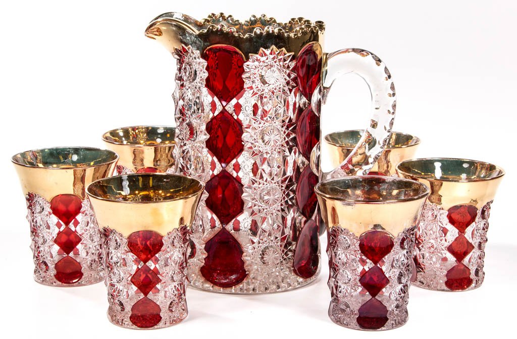 GLORIA (OMN) - RUBY-STAINED SEVEN-PIECE WATER SET (1 of 1)