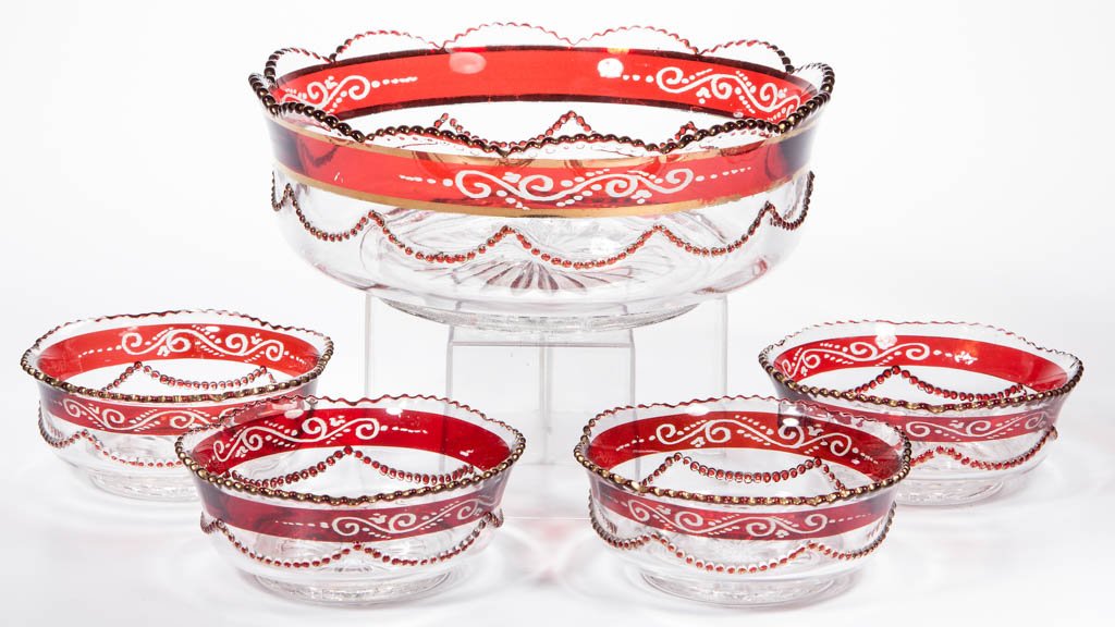 HEISEY NO. 1295 / BEADED SWAG - RUBY-STAINED FIVE-PIECE (1 of 1)