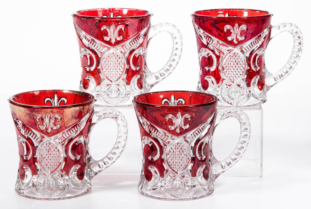 HIGBEE FLEUR-DE-LIS (OMN) - RUBY-STAINED MUGS, LOT OF (1 of 1)