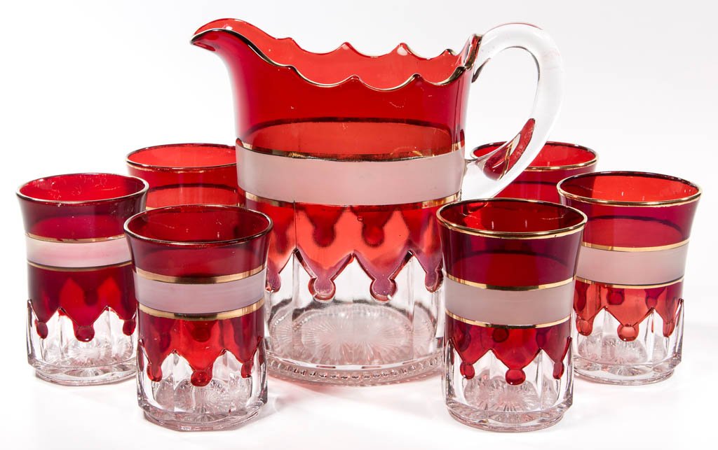 MCKEE'S GOTHIC (OMN) - RUBY-STAINED SEVEN-PIECE WATER (1 of 1)