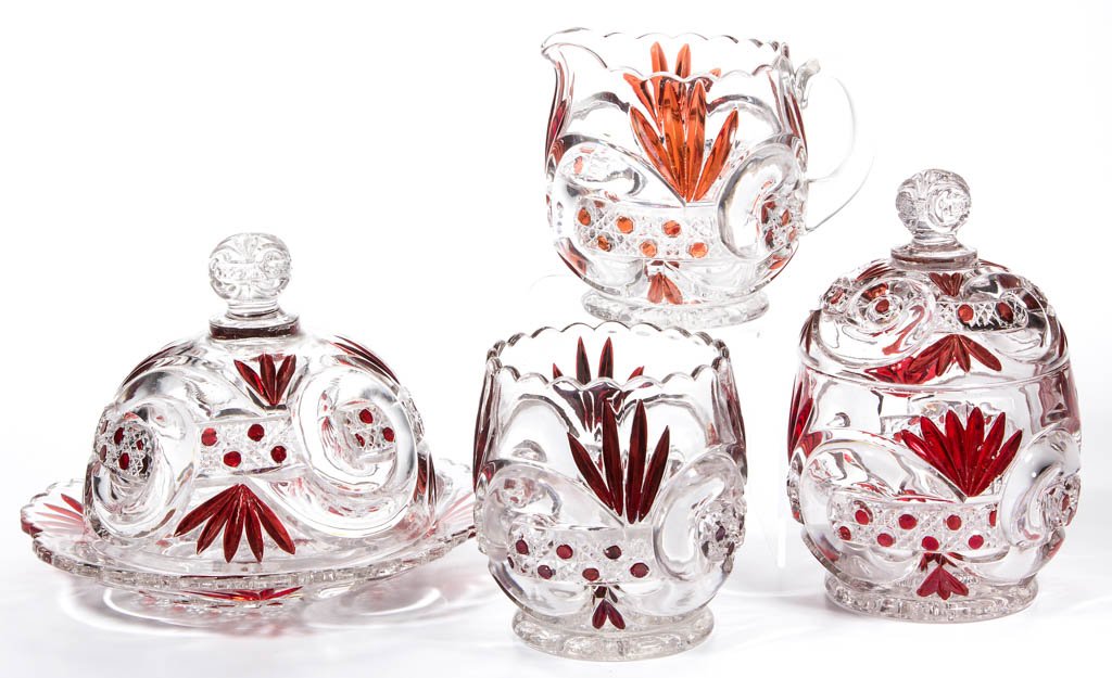 SCROLL WITH CANE BAND - RUBY-STAINED FOUR-PIECE TABLE (1 of 1)