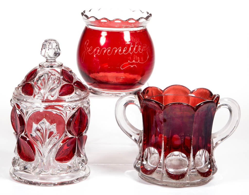 ASSORTED EAPG - RUBY-STAINED SUGARS, LOT OF THREE (1 of 1)