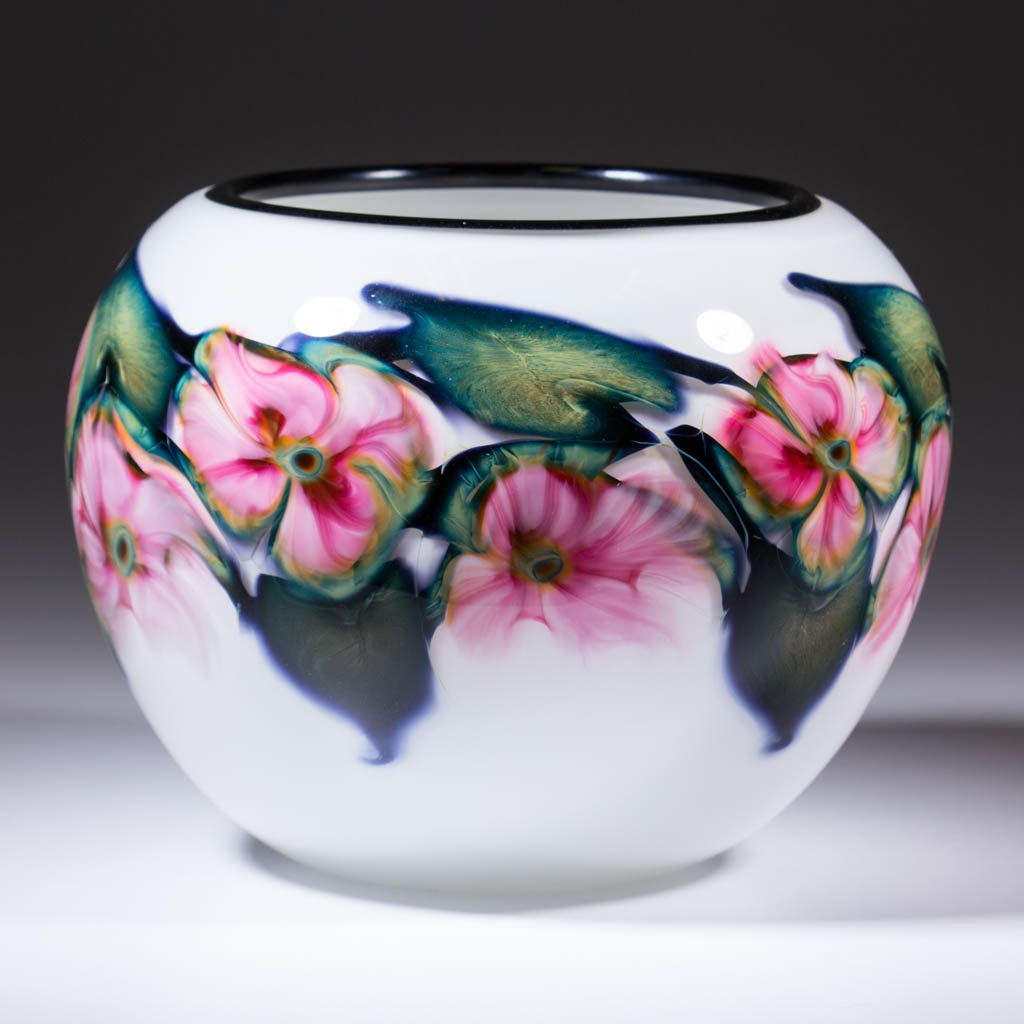 CHARLES LOTTON MULTI-FLORA STUDIO ART GLASS BOWL (1 of 1)