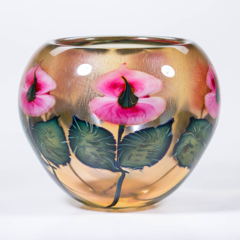 DANIEL LOTTON ANTHURIUMS STUDIO ART GLASS SUNSET BOWL (1 of 1)