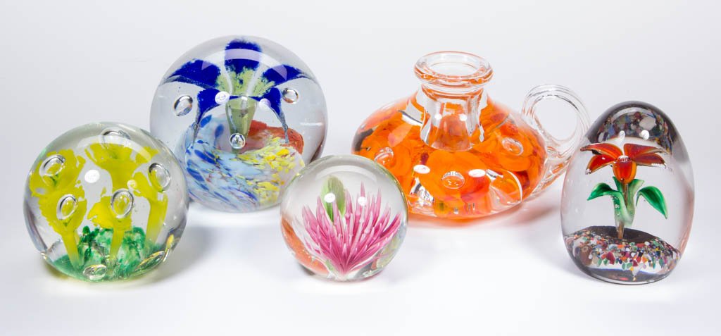 ASSORTED FLORAL PAPERWEIGHTS, LOT OF FIVE (1 of 1)